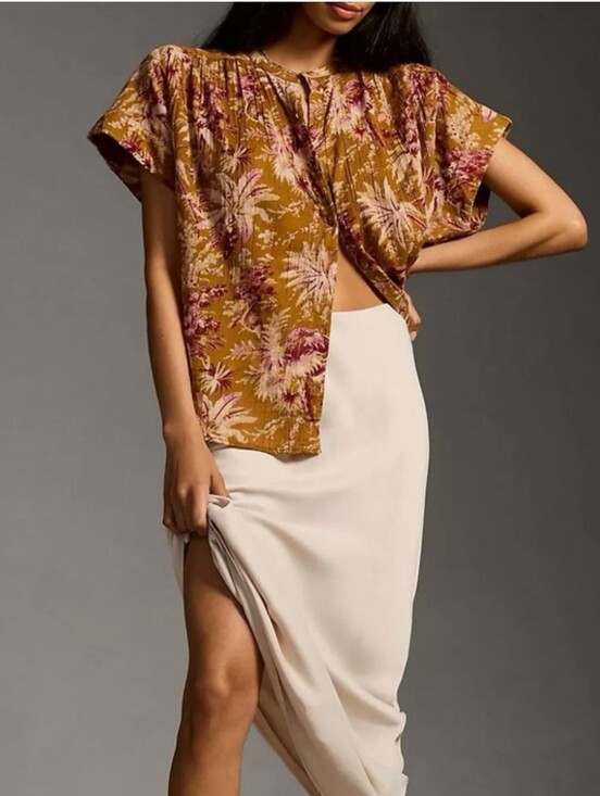 Pilcro Tops - Pilcro Short Sleeve Batwing Buttoned Blouse Size XXS